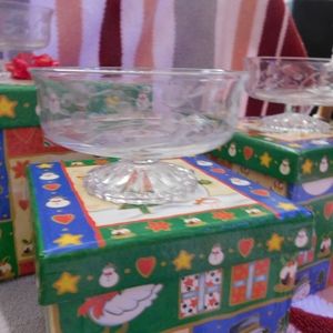 A set of 5 Beautiful vintage etched glass desert bowls .